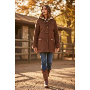 Vintage Ralph Lauren Faux Shearling Duffle Coat Women Small Brown Hooded Western